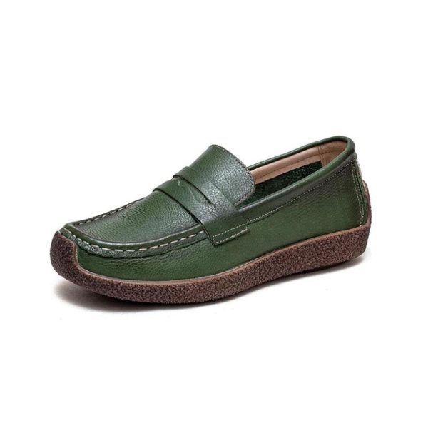 (green, 40) Johnature Retro Women Genuine Leather Flats Shoes Handmade Shallow Soft Sole Casual Round Toe Loafers