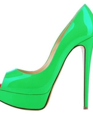 (green, 43) LOSLANDIFEN Sexy Peep Toe Platform Women Pumps 14cm Super High Patent Leather Heels Shoes Red Wedding Stilettos Large Size 43 44