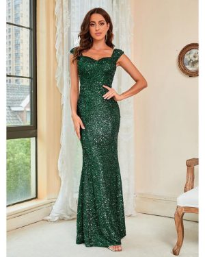 (green, M) "green Sequin Suspender Dress â 2022 Summer Evening Gown With Floor-length Hem"