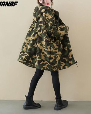 (green, XXL) Dimanaf Women Coats New Plus Size Winter New Cashmere Jacket Coats Christmas Pattern Print Parka Design Warm Flocking Outerwear Oversize