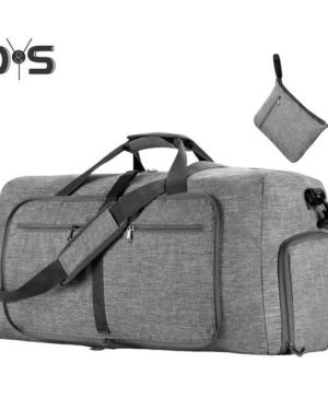 (grey) Luggage Bag With Shoe Compartments Adjustable Removable Shoulder Strap Large Capacity Great Load Bearing Foldable Waterproof Travel Camping Gym