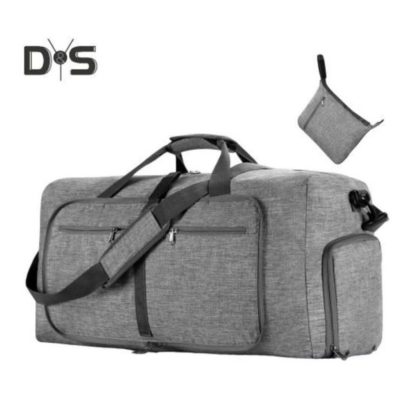 (grey) Luggage Bag With Shoe Compartments Adjustable Removable Shoulder Strap Large Capacity Great Load Bearing Foldable Waterproof Travel Camping Gym