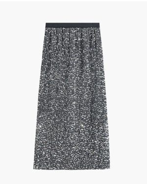 (grey, One Size) Qooth Autumn Elastic Waist Velvet Sequin Skirt Elegant Vintage Sexy High Waist A-line Split Skirt Qt1988