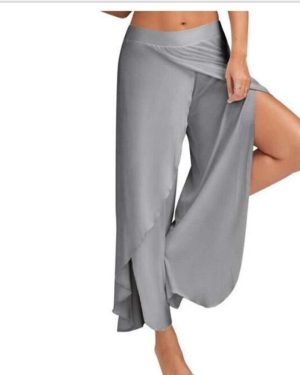 (grey, S) New Women Palazzo Boho Wide Leg Pants Loose Chiffon Skirt Flared Yoga Trousers Plus Size 5xl