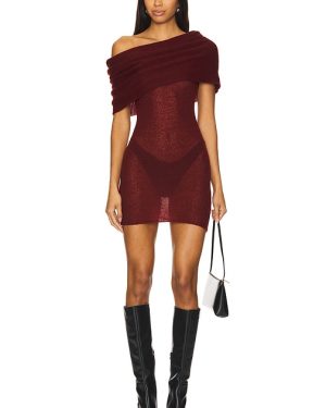 h:ours Adele Off The Shoulder Sweater Mini Dress in Red. Size M, S.