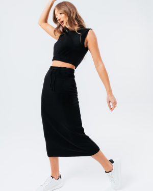 hype black sweat midi skirt women's loungewear set