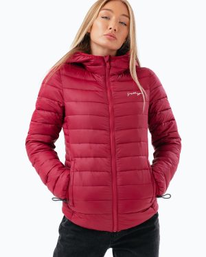 hype burgundy women's lightweight puffer jacket