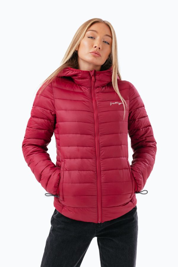 hype burgundy women's lightweight puffer jacket