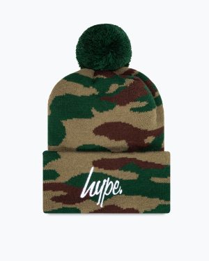 hype camo knitted pom pom beanie