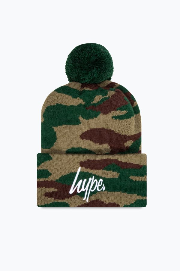 hype camo knitted pom pom beanie