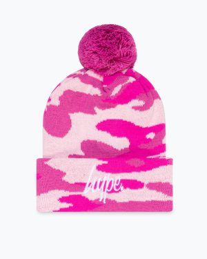 hype pink camo knitted beanie