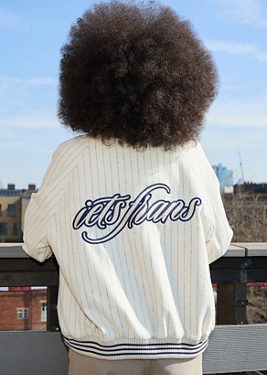 iets frans. Pinstripe Varsity Jacket - Ivory S at Urban Outfitters