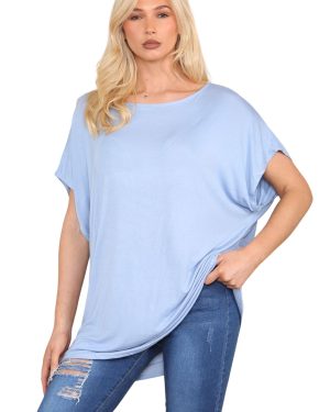 janisramone® Women's Off The Shoulder Top, Bardot Baggy Batwing Blue