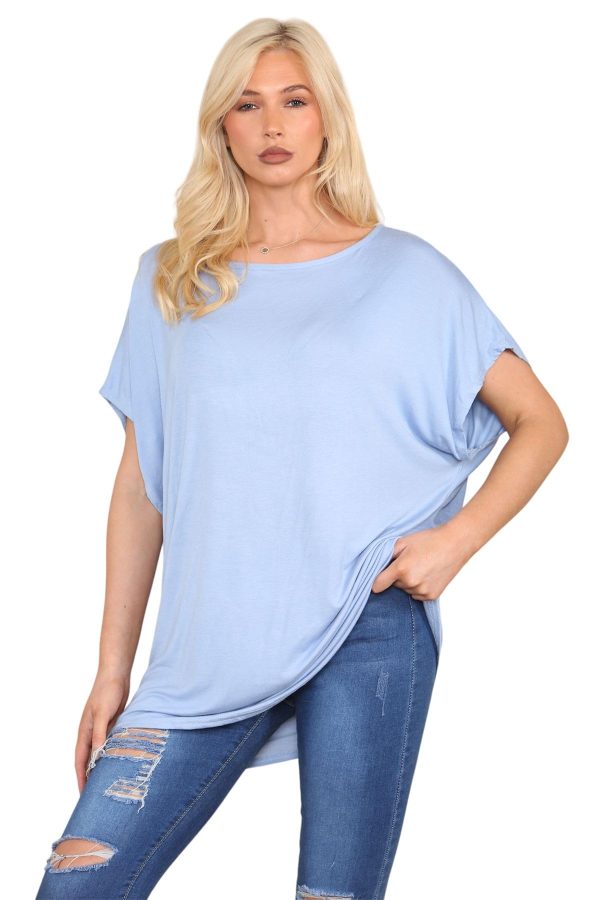 janisramone® Women's Off The Shoulder Top, Bardot Baggy Batwing Blue