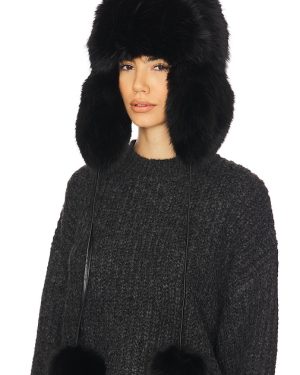 jocelyn Faux Fur Trapper Hat in Black.