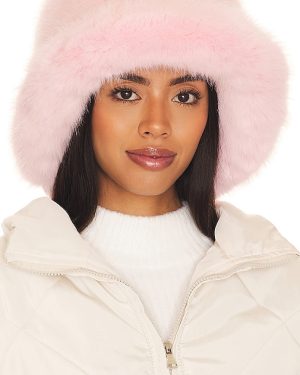 jocelyn Oversized Faux Fur Bucket Hat in Pink.