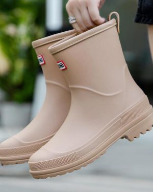 (khaki, 37) Rain Boots Women's Mid-Calf Rain Boots Edge Wear-Resistant Lightweight Wading Shoes Kitchen Galoshes