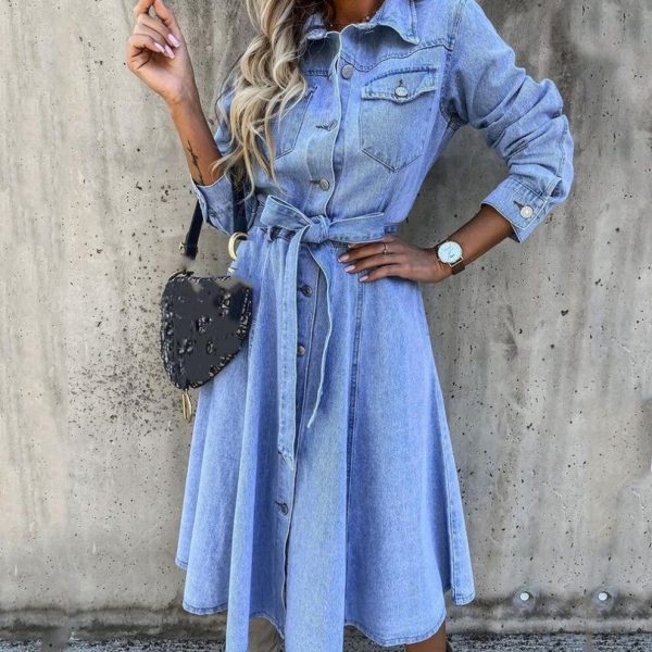 (light blue, XS) Fashion Dress Women's A-line Short Skirt Denim Skirt Single Breasted High Waist Skirts Women Midi Dress Streetwear