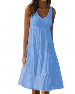 (light blue, XXXL) Xs-5xl Plus Size Women's Casual Spring And Summer O-neck Strapless Dress Sleeveless Dress Loose Vest A-line Dress