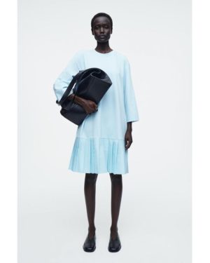 (light blue/M) Cos Japan Pleated Drop Waist T Shirt Dress