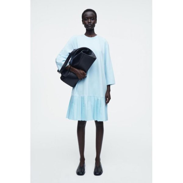 (light blue/M) Cos Japan Pleated Drop Waist T Shirt Dress