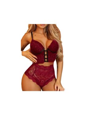 (m, red) Women's Sexy Lingerie Pure Colour Lace Top Bra Thang Holder Erotic Sex Costume Sleeveless Sleepwear Outfits 2 Pieces Sleepwear Sets
