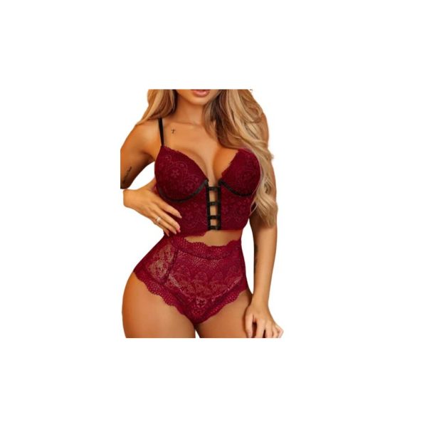 (m, red) Women's Sexy Lingerie Pure Colour Lace Top Bra Thang Holder Erotic Sex Costume Sleeveless Sleepwear Outfits 2 Pieces Sleepwear Sets