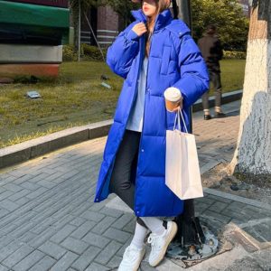 (navy blue, XL) New Winter And Autumn Women White Duck Down Hoodies Puffer Jackets Coats Warm Windproof Black White Coats