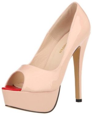 (nude, 43) LOSLANDIFEN Sexy Peep Toe Platform Women Pumps 14cm Super High Patent Leather Heels Shoes Red Wedding Stilettos Large Size 43 44