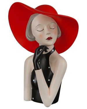 ocala polyresin lady with red hat sculpture in cream