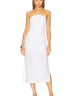 onia Air Linen Ruched Halter Dress in White. Size 00, 2.