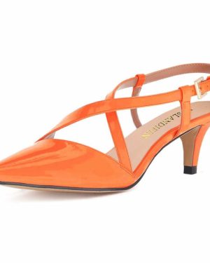 (orange, 39) Women's 5cm Pointed Toe Cross Strap Buckle Sandals Slingback Pumps High Heels Party Wedding Dress Comfortable Shoes shoe