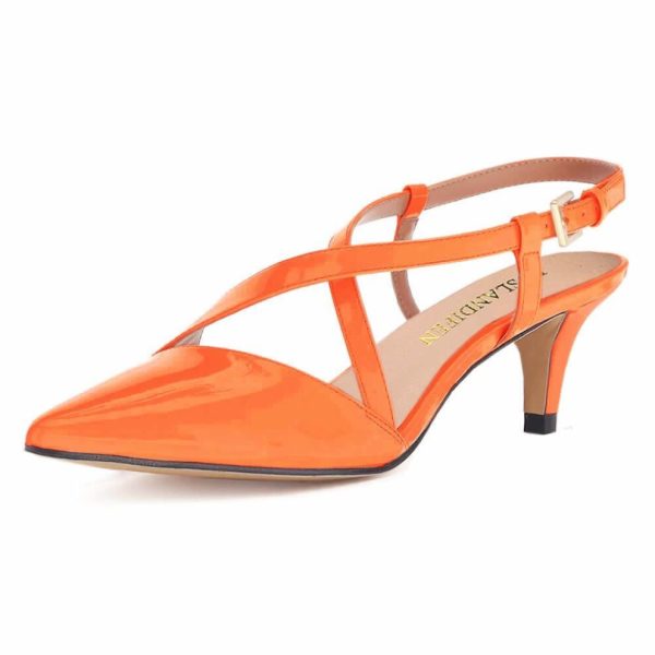 (orange, 39) Women's 5cm Pointed Toe Cross Strap Buckle Sandals Slingback Pumps High Heels Party Wedding Dress Comfortable Shoes shoe