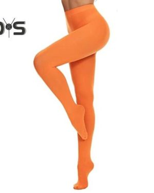 (orange) Women Pantyhose High Waist Solid Color High Elasticity Skinny Thin Candy Color Anti-slip Cosplay Performance Tights Work Daily Wear Long Stoc