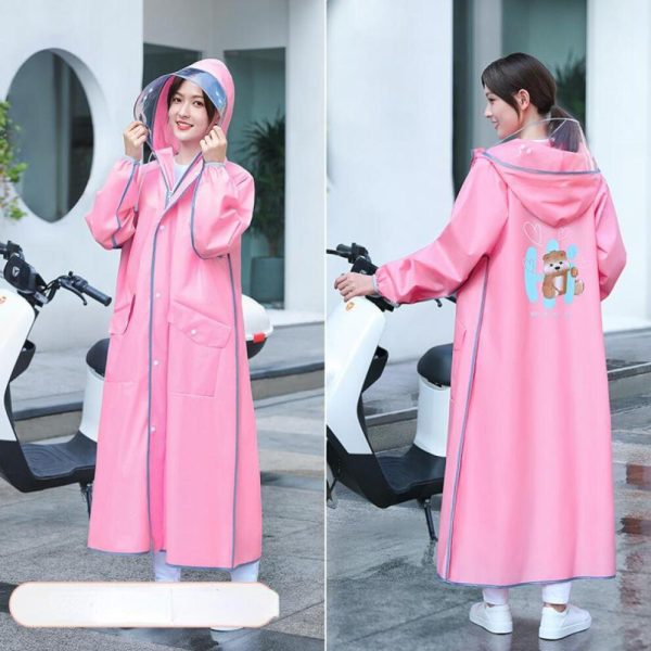 (pink, L) Women's Outdoor Walking Single Raincoat Scooter Motorcycle Battery Car Plus Long Body Rain Poncho