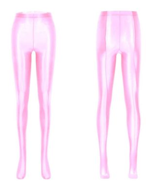 (pink, M) Woman Shiny Oil Glossy Footed Pantyhose Tights Leggings Shimmery Hold Up Stockings Lingerie
