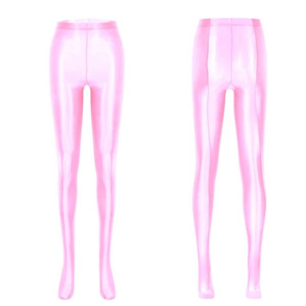 (pink, M) Woman Shiny Oil Glossy Footed Pantyhose Tights Leggings Shimmery Hold Up Stockings Lingerie