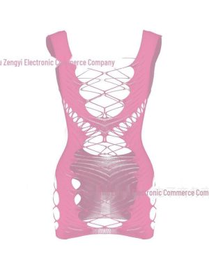 (pink, One Size [Full-Color + Color Bag]) Sensual Mesh Jacquard See-through Dress With Shoulder Cut-out