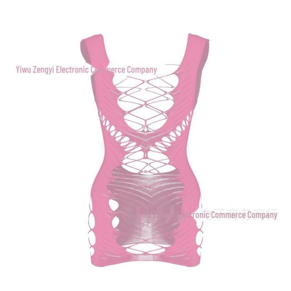 (pink, One Size [Full-Color + Color Bag]) Sensual Mesh Jacquard See-through Dress With Shoulder Cut-out