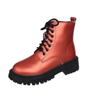 (red, 36) Pu Mid-calf Fashion Boots 2024 Hot Sale Square Heel Ladies Shoes Winter Lace-up Round Toe Mid Heel Solid Novelty Women's Boots