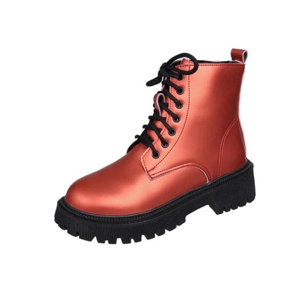 (red, 36) Pu Mid-calf Fashion Boots 2024 Hot Sale Square Heel Ladies Shoes Winter Lace-up Round Toe Mid Heel Solid Novelty Women's Boots