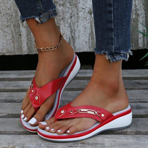 (red, 37) 2022 New Women's Slippers Large Size Beach Outdoor Flip-flops Daily Casual Herringbone Women's Wedge Slippers