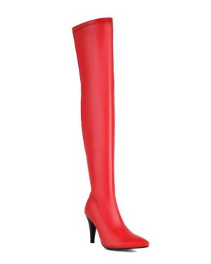 (red, 37) Women's High-heeled Boots, Sexy European And American Style, Pointed Thin Heel, Solid Color, Plus Size Knee High Boots