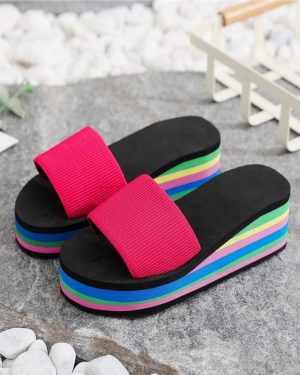 (red, 41) Women's Summer Slope Slippers Non-slip High-heeled Platform Sandals Beach Shoes