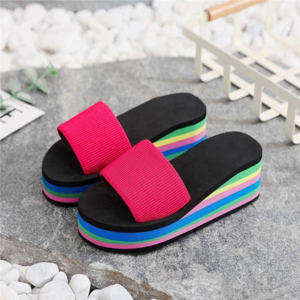 (red, 41) Women's Summer Slope Slippers Non-slip High-heeled Platform Sandals Beach Shoes