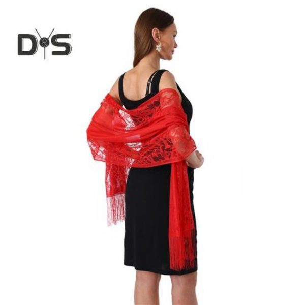 (red) Lace Shawl Solid Color Shawl With Tassel Women Thin Scarf Skirt Wrap Shawl For Evening Party Banquets And Events