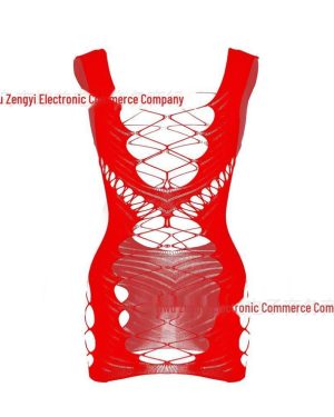 (red, One Size [Full-Color + Color Bag]) Sensual Mesh Jacquard See-through Dress With Shoulder Cut-out