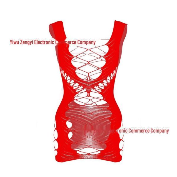(red, One Size [Full-Color + Color Bag]) Sensual Mesh Jacquard See-through Dress With Shoulder Cut-out