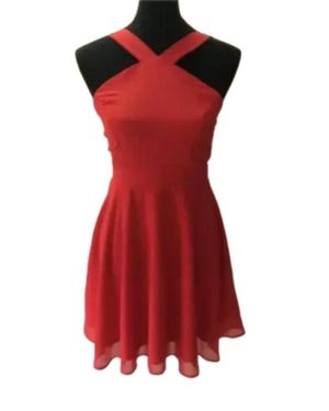 (red, XXXL) Women Sleeveless Backless Sexy Club Mini Dress 2024 Summer Party Strappy Back Zipper Solid Shift Halter Short Dresses