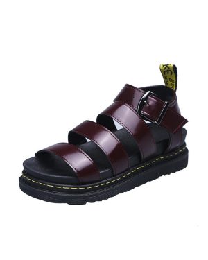 (red-brown, 35) Womens Chunky Sandals Thick Sole Strappy Block Flatforms Shoes Summer